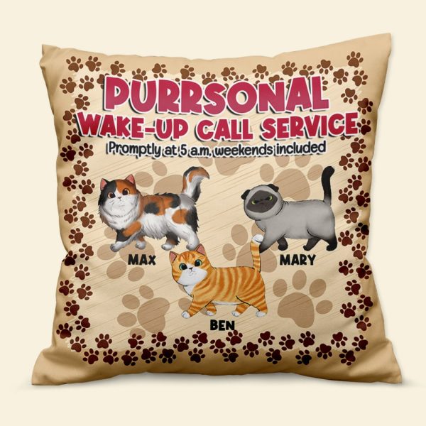 Cats, Purrsonal Wake-Up Call Service, Personalized Square Pillow, Gift For Cat Lover For Cheap - Image 5