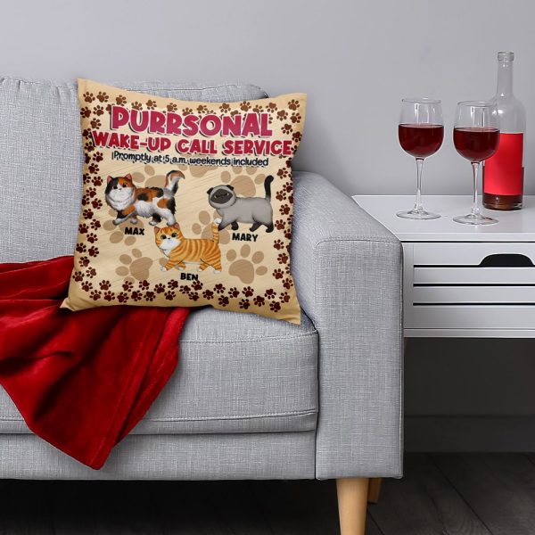 Cats, Purrsonal Wake-Up Call Service, Personalized Square Pillow, Gift For Cat Lover For Cheap - Image 2